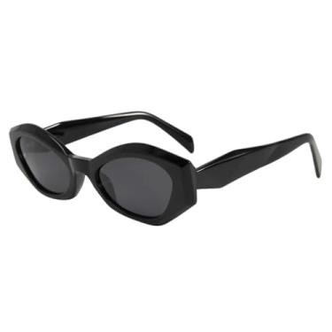 Imagem de HCHES Óculos de sol de acetato com lentes espelhadas da moda, polarizados, para mulheres, com lentes UV400 (preto)
