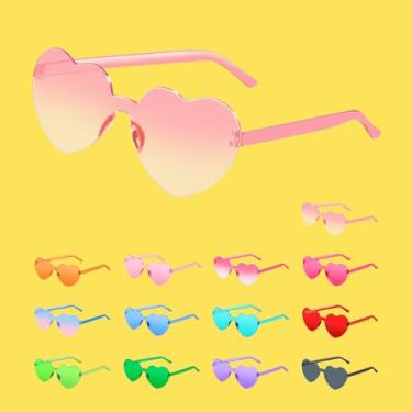 Imagem de Óculos de sol em forma de coração para mulheres, colorido, divertido, moderno, transparente, coração, lembrancinha de festa, Rosa dégradé amarelo