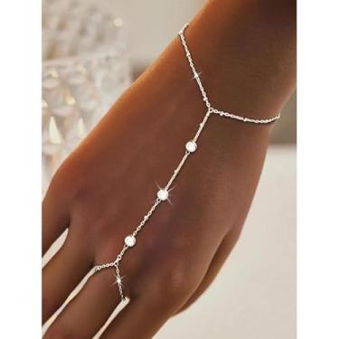 Imagem de Pulseira de corrente de mão dourada com anel para mulheres, joia de mão ajustável com design elegante de elos de charme, moda moderna, Medium, Latão, Sem Pedra Preciosa