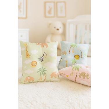 Imagem de Travesseiro Anatômico para Bebê, Hipoalergênico, Siliconizado, Estampado, 27x37cm, para Berço e Carrinho (Rosa Bebê Safari)