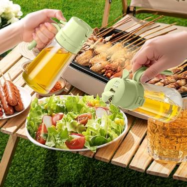 Imagem de Dispensador de azeite de oliva de 470 ml para cozinha, dispensador de óleo 2 em 1, garrafa e pulverizador de óleo para cozinhar, fritadeira a ar e salada, preto