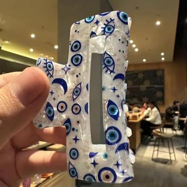 Imagem de 1 grampo de cabelo feminino Blue Eye Series - Design minimalista elegante com motivo intrincado para os olhos, grampo de cabelo de plástico durável para penteados casuais e formais - Estilo 3