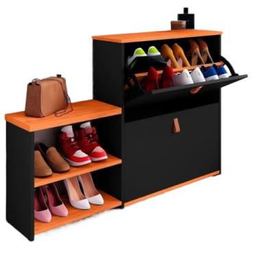 Imagem de Sapateira Organizadora Com Prateleira E Gaveta Basculante Hall de Entrada(Vitória Preto Com Freijó)