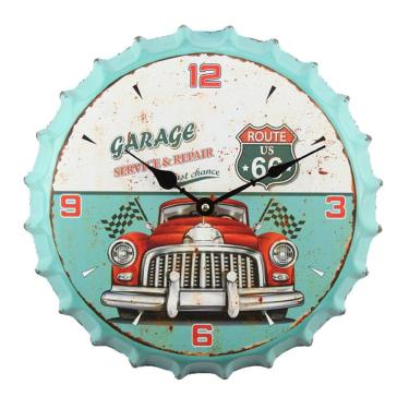 Imagem de Relógio de parede Vintage Garage Retro com design de tampa de garrafa de 30 cm