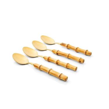 Imagem de Conjunto De Talheres De Sobremesa Copa E Cia 4 Peças Garbo Bamboo Natural Colher - Bamboo Gold