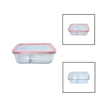 Imagem de Pote Hermético Retangular 1L Vidro Com Divisória Tampa