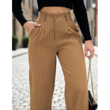 Imagem de Calça Alfaiataria Feminina Pantalona Listrada Wide Leg Aerolook - Mala