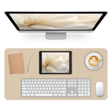 Imagem de Meetcolor Tapete de mesa antiderrapante, tapete de mesa de couro para mesa, tapete de mouse grande, à prova d'água, protetor de mouse de computador para escritório/casa (cinza bege, 60 cm x 35 cm)