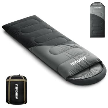 Imagem de Saco de dormir para todas as estações – Classificação de clima frio de -0 °C, leve, impermeável e embalável – Saco de dormir para acampamento e mochila para adultos com saco de compressão