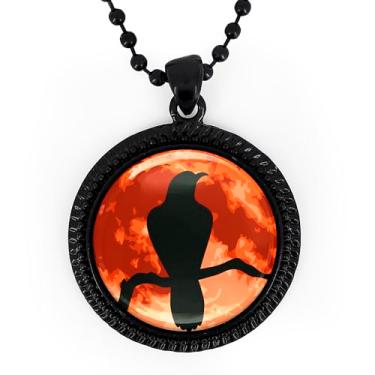 Imagem de Colar de lua cheia de corvo - pingente gótico de terror de Halloween, joia feita à mão, prata ou preto - 95-RN, Large, Metal, Sem Pedra Preciosa