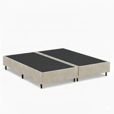 Imagem de Cama Box King Bipartido 96, Pés de Madeira (Suede, Bege)