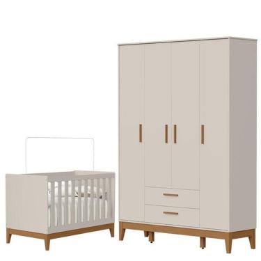 Imagem de Guarda Roupa Infantil Flip 4 Portas Com Berço Americano Flip Areia Acetinado - Reller