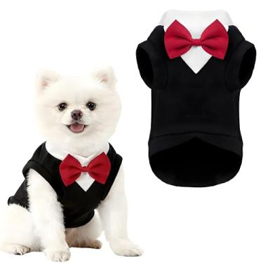 Imagem de Haakong Terno para cães com gravata borboleta, smoking para cães pequenos, médios, gatos, roupas formais, roupas para filhotes, para Halloween, casamento, aniversário (preto, grande)