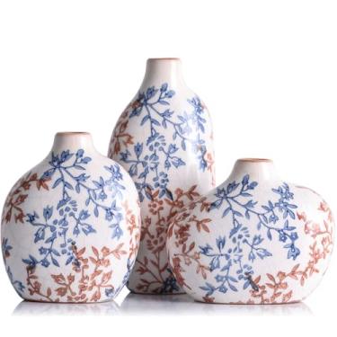 Imagem de Conjunto de 3 vasos pequenos de cerâmica, mini vasos de botões a granel para flores e grama dos pampas, decoração de casa com elipse boho fofa para mesa de centro, sala de estar, escritório, estante