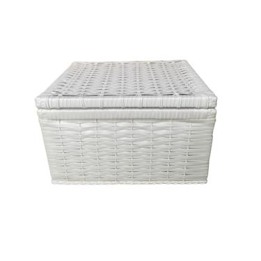 Imagem de Baú Cesta Caixa Organizadora De Fibra Sintética 40x32x23,Quarto, cozinha, varanda, banheiro(Branco)