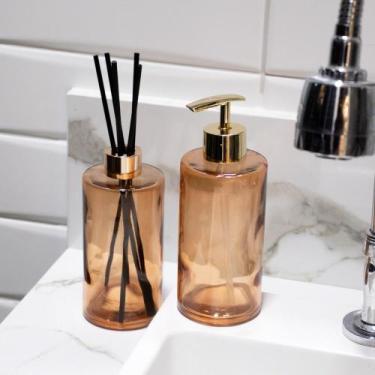 Imagem de Kit Difusor e Porta Sabonete Liquido de Vidro Laranja F01 - D'Rossi