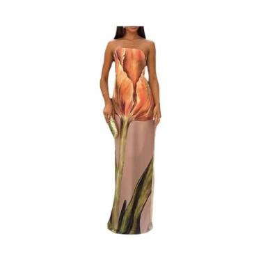 Imagem de Vestido Longo Feminino Sexy Sem Alças - Estampado, Sem Mangas e Decote