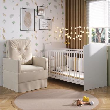 Imagem de Berço Com Colchão E Poltrona De Amamentação Olaf Mp4087 Branco/Bege Branco/Bege