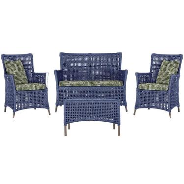 Imagem de Jogo Sofá 2 Poltronas E Mesa Igapó Marrom E5 Trama Original Azul