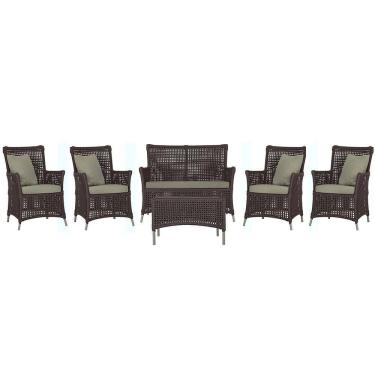 Imagem de Jogo Sofá 4 Poltronas E Mesa Igapó Fendi E8 Trama Original Marrom