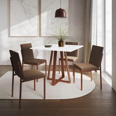 Imagem de Conjunto De Jantar Mesa Mônaco 90Cm Tampo Branco Com 4 Cadeiras Marrom Base Cobre - Cor: Preto