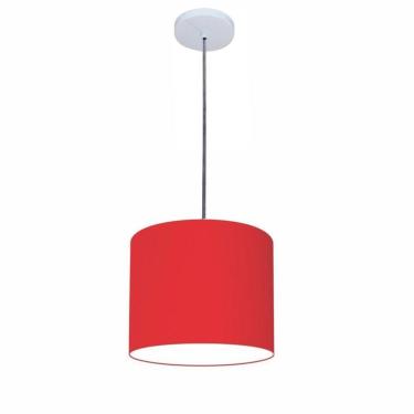 Imagem de Lustre Luminária Pendente Vivare Free Lux Pe-4107br Cúpula Em Tecido 25x20cm Vermelho Canopla Branca E Fio Cristal