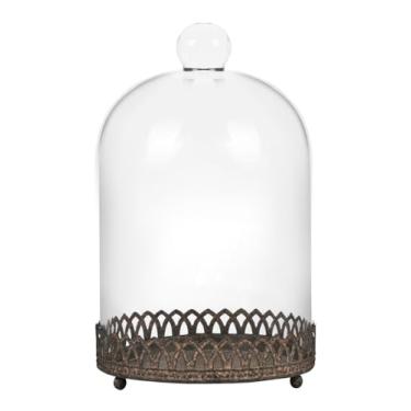 Imagem de Twakutwku Cúpula cloche de vidro resistente resistente à mão de 20 cm de altura com base de metal em marrom vingtage para planta, terrário, colecionáveis, vela. Cúpula de vidro cloche, estojo de