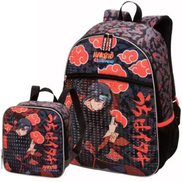 Imagem de Kit Mochila Costas Lancheira Escolar Infantil Menino Naruto Shippuden Itachi Pacific Preta