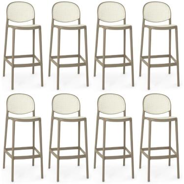 Imagem de Kit 8 Banqueta Alta Com Encosto Roma Em Polipropileno - Branco/cinza Escuro