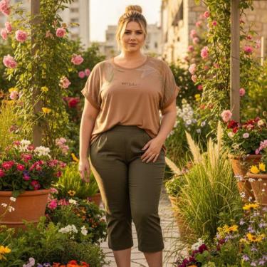 Imagem de Blusa Feminina Plus Size em Viscose com Estampa Deixe Fluir Cereja Rosa-Feminino