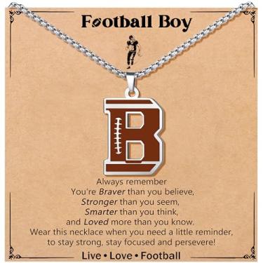 Imagem de JoycuFF Colar de futebol masculino com inicial A-Z, pingente de pingente de futebol em corrente de prata de aço inoxidável, presente de Natal personalizado para filho, neto e sobrinho, Aço inoxidável