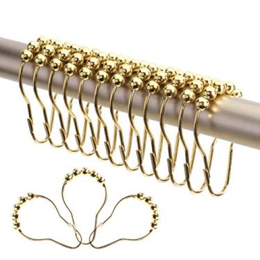 Imagem de Ganchos de cortina de chuveiro com 2 lb Depot – Aço inoxidável premium – Conjunto de 12 ganchos decorativos para cortina de chuveiro, clássico, Dourado, 13