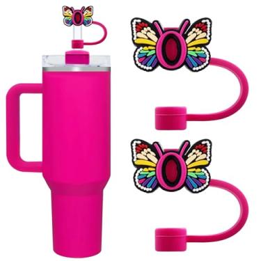 Imagem de Lindas capas de canudo com letra inicial para copos Stanley 20/30/1,134.0 g - tampas à prova de poeira de 10 mm/0,4 pol. - Protetor reutilizável para canudos de 9 a 10 mm, 2 peças