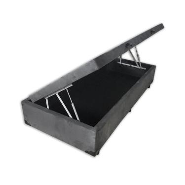 Imagem de Cama Box Baú Blindado Solteirão Loja Xerife Suede Cinza 41x96x203