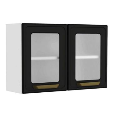 Imagem de Armário Aéreo P- Cozinha Bella C- 2 Portas C- Vidro 80cm Grafite - Bertolini