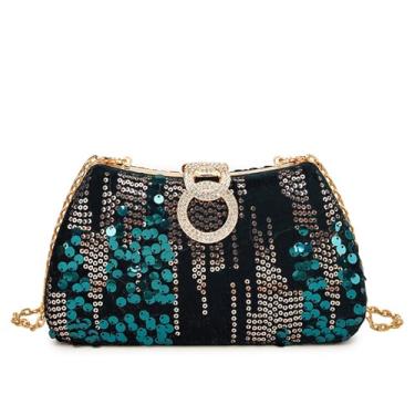 Imagem de LUKLUKTAISUN Bolsa clutch noturna com lantejoulas brilhantes para noivas e madrinhas de casamento, festa formal, Verde