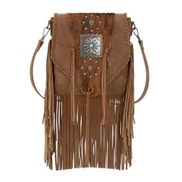 Imagem de Trinity Ranch Bolsa tiracolo feminina com franja de couro bovino Westen, Marrom