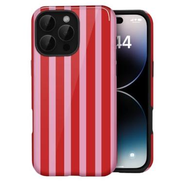 Imagem de Amzfield Capa compatível com iPhone 16 Pro, linda listrada, estética, retrô, para mulheres, meninas, outono, simples, chique, feminina, bonita, proteção híbrida de camada dupla, capa elegante para