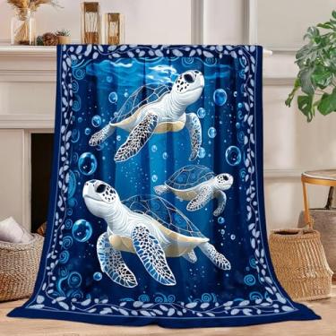 Imagem de Cobertor de tartaruga marinha, cobertor de lã de tartaruga marinha, supermacio, felpudo, aconchegante, quente, roupa de cama, cobertores de pelúcia presente para meninos, meninas, homens, mulheres