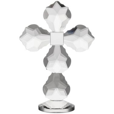 Imagem de Cruz de cristal para decoração de casa, estatueta de vidro branco, design moderno multifacetado, ótimo presente, prateleira para sala de estar e quarto