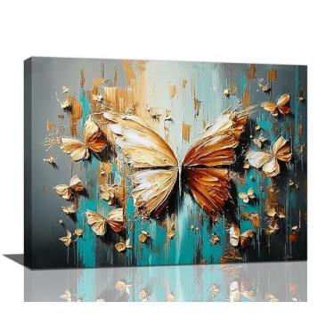 Imagem de Crekviy Arte de parede de borboleta dourada vintage fotos de borboletas decoração de parede pinturas pinturas arte decoração meninas presentes para banheiro quarto sala de estar pronto para pendurar