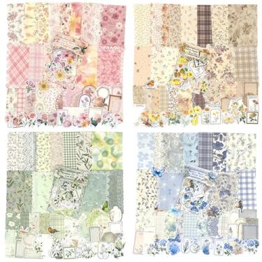 Imagem de OKUPAN Kit de suprimentos para scrapbook – 400 peças de papel floral vintage e adesivos de diário de lixo, pacote com 4 suprimentos para diário com balas, artesanato retrô, planejador, mídia mista