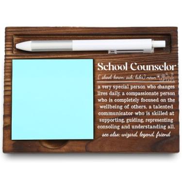 Imagem de VYNWPDFLI Porta-notas adesivas de madeira para conselheiros escolares, decoração motivacional de mesa de escritório, presente de agradecimento para funcionários escolares, 16,5 x 12 x 1,5 cm, LQQ5
