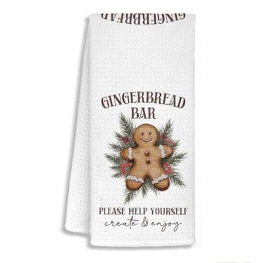 Imagem de STHTTSW Toalhas de cozinha de bar de gengibre de Natal, toalhas de chá de prato de Natal, toalhas de mão decorativas de Natal para decoração de carrinho de bar, 40 x 61 cm