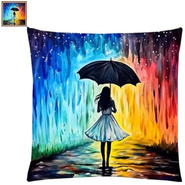 Imagem de Fanxvivy Kits de ponto cruz estampado para adultos, kit de ponto de agulha para iniciantes com padrão de bordado, kit de pontos pré-compactados, 11 quilates, ponto cruz, guarda-chuva menina, 45,7 x