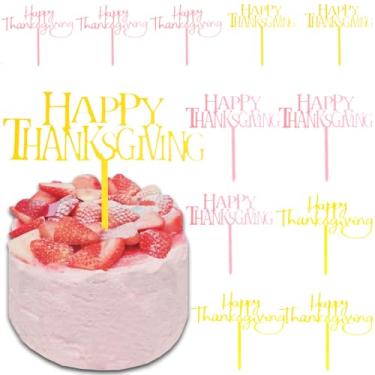 Imagem de 12 peças de topo de bolo de ação de graças, topo de bolo dourado agradecimento, enfeite de cupcake plano de acrílico para decoração de festa (topo de bolo de ação de graças)