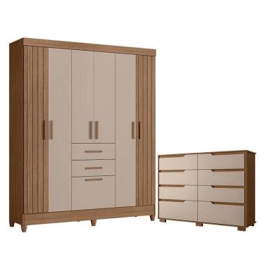 Imagem de Guarda Roupa Solteiro Malta E Cômoda Georgia Carvalho Fendi - Moval