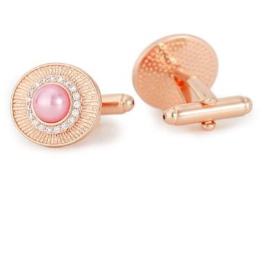 Imagem de Abotoaduras vintage banhadas a ouro rosa com pérola rosa e zircão - yi