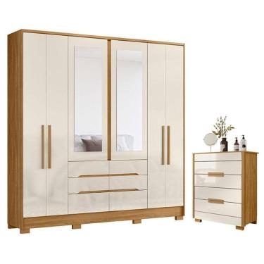 Imagem de Guarda Roupa Casal San Francisco E Cômoda Dhara Freijó Off White - Moval