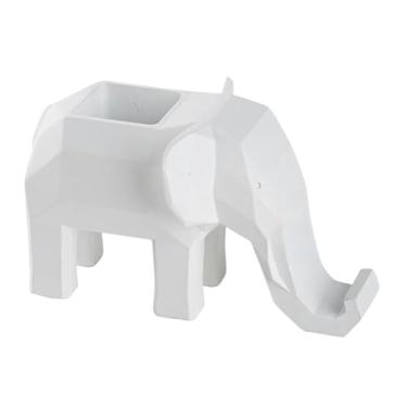 Imagem de Generic Porta-lápis de mesa com estatueta geométrica de elefante, suporte moderno para celular, estátua decorativa para estante de livros ou prateleira de, Branco
